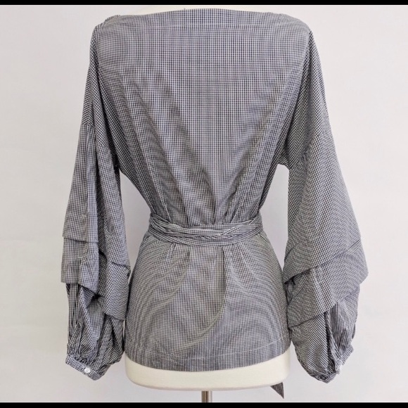 Max Jeans | Black&White Gingham Billow sleeve Top - Picture 2 of 10